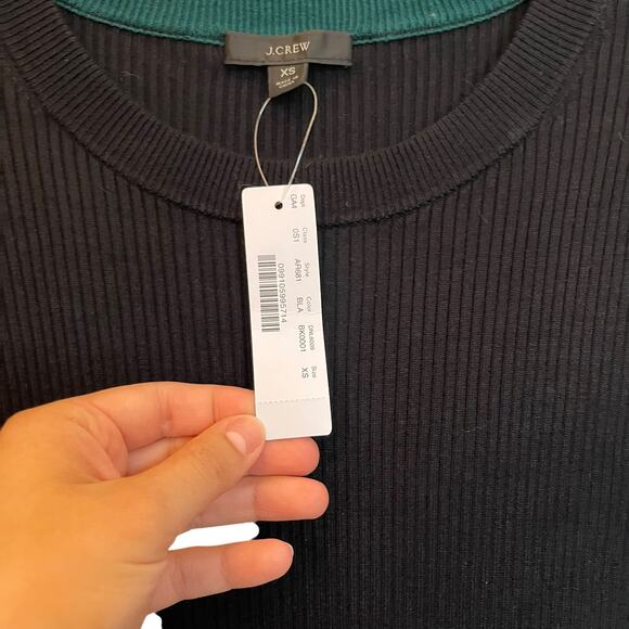 NWT J. Crew Ribbed Knit Midi Dress Black Short Sleeve Classic Office Formal XS - Picture 8 of 10